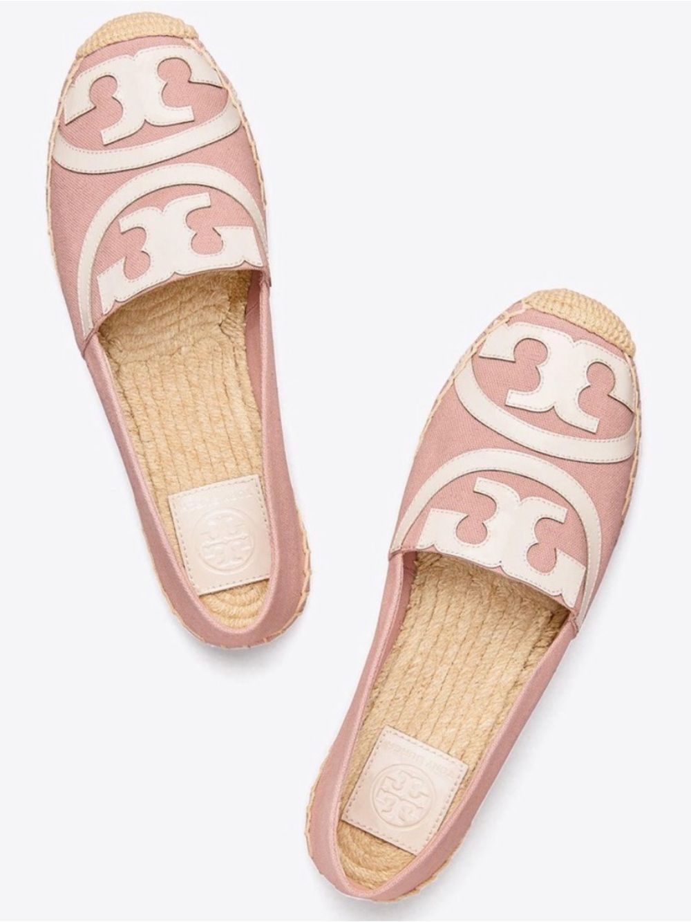 Tory Burch Shell Pink Ivory Poppy Canvas Espadrille Flats Size 6.5